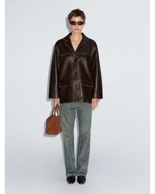 MASSIMO DUTTI Brown Nappa Leather Jacket