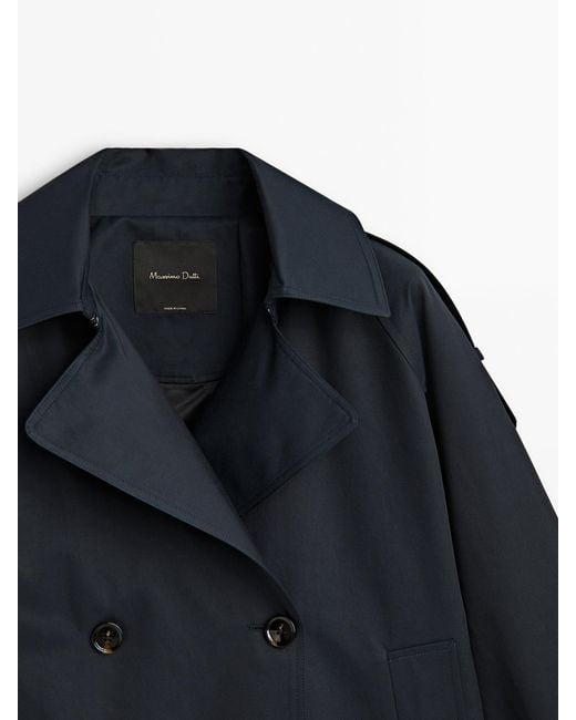 MASSIMO DUTTI Blue Cropped Trench Coat With Cuff Detail