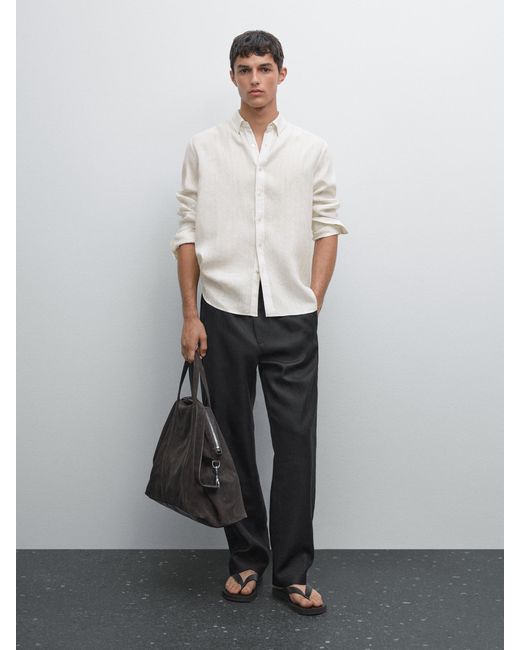 Camicia Regular Fit Gessata di MASSIMO DUTTI in White da Uomo