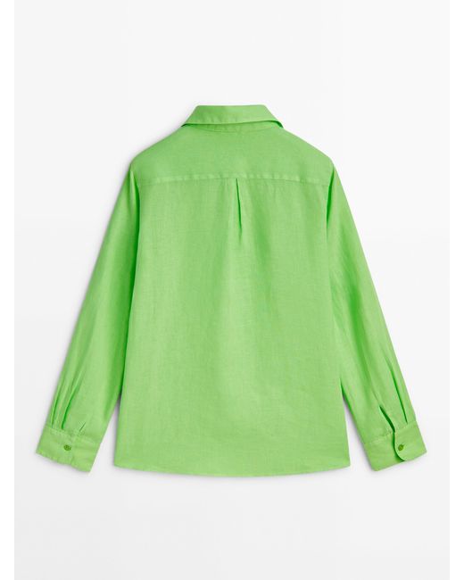 MASSIMO DUTTI Green 100% Linen Shirt