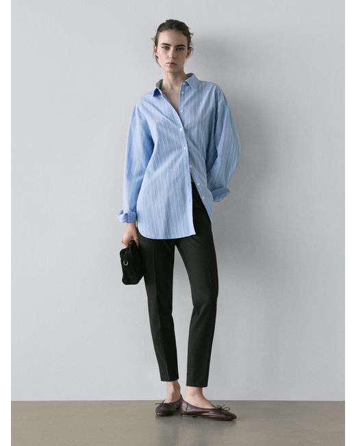MASSIMO DUTTI Blue Loose-Fitting Striped Shirt