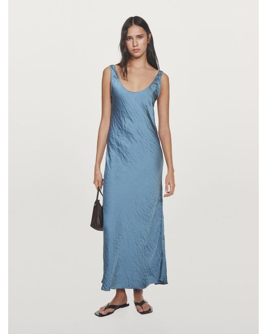 MASSIMO DUTTI Long Flowing Satin Dress in Blue | Lyst