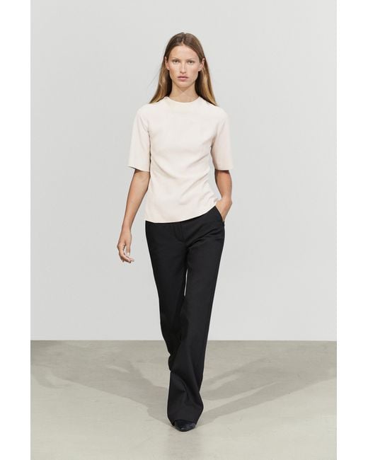 MASSIMO DUTTI White Flowing Elbow-Length Sleeve Top