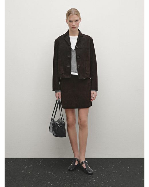 MASSIMO DUTTI Black Kurze Jacke Aus Wildleder
