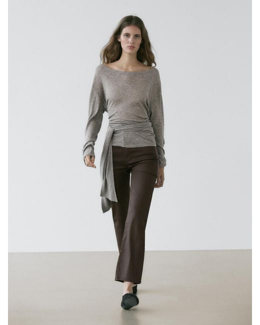 MASSIMO DUTTI Brown High-Waist Straight-Leg Waxed Trousers
