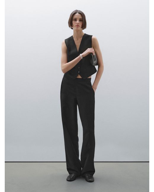 MASSIMO DUTTI Black Cropped V-Neckline Waistcoat