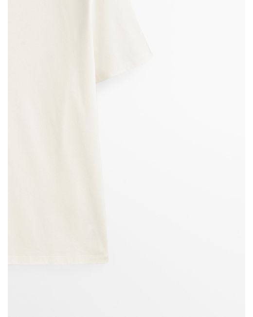 MASSIMO DUTTI White Short Sleeve Mercerised Cotton T-Shirt for men