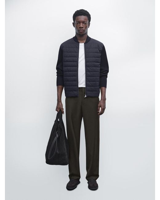 MASSIMO DUTTI Blue Quilted Bomber Jacket for men