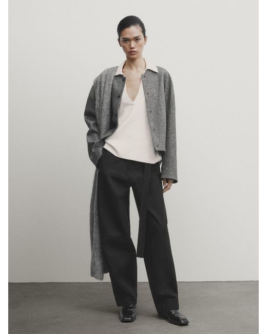 MASSIMO DUTTI Milano Knit Polo Collar Sweater in White Lyst