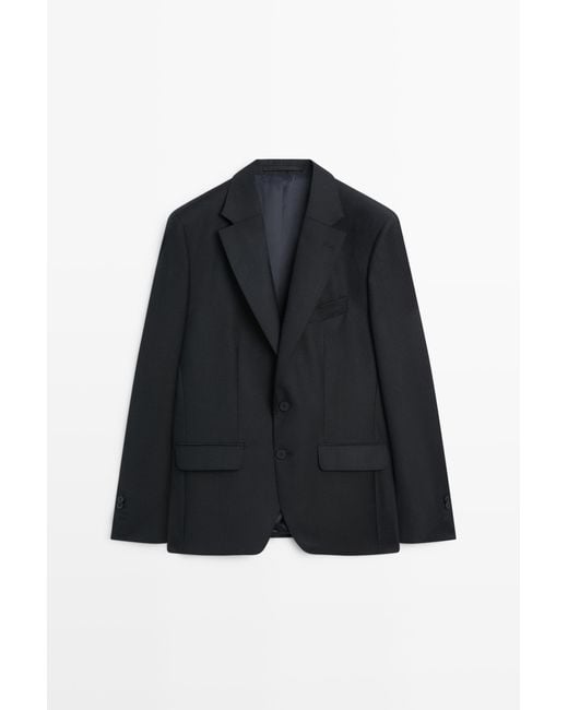 MASSIMO DUTTI Blue 100% Wool Suit Blazer for men