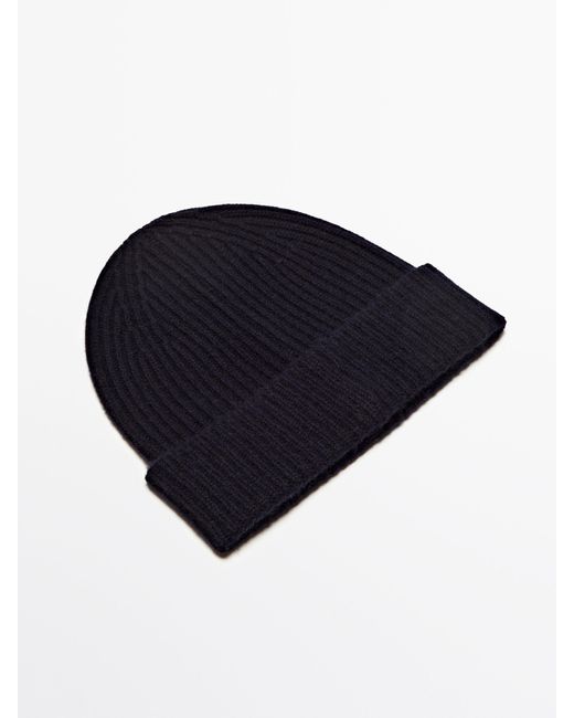 MASSIMO DUTTI Black 100% Cashmere Ribbed Scarf And Hat Set for men