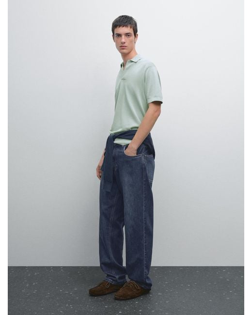 Polo En Maille À Col En V MASSIMO DUTTI pour homme en coloris Blue