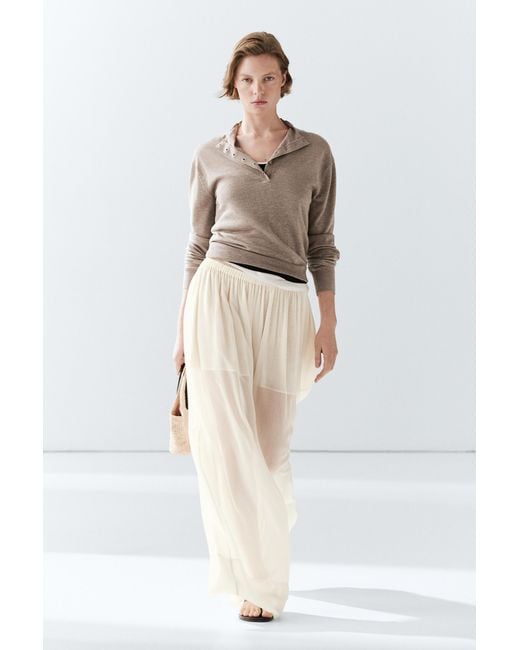 MASSIMO DUTTI Natural Mock Turtleneck Button-Up Sweater
