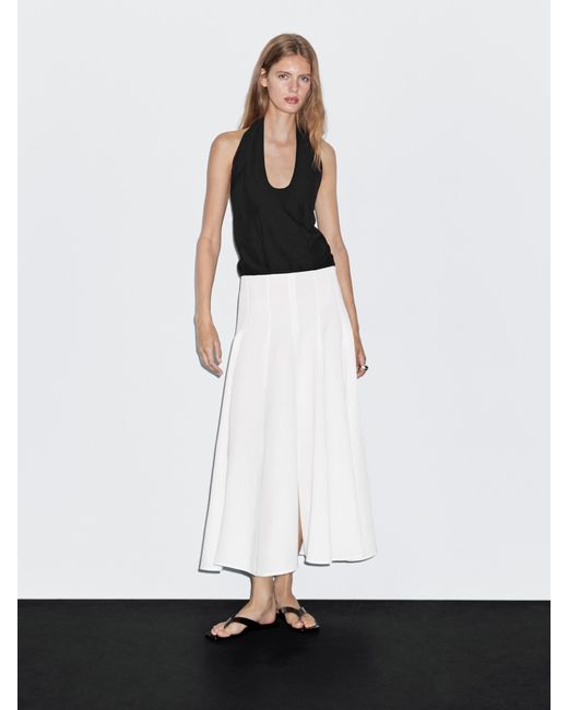 MASSIMO DUTTI White Long Contrast Dress