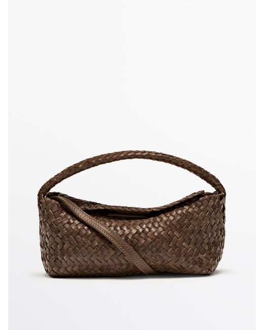 MASSIMO DUTTI Gevlochten Nappaleren Schoudertas in het Brown