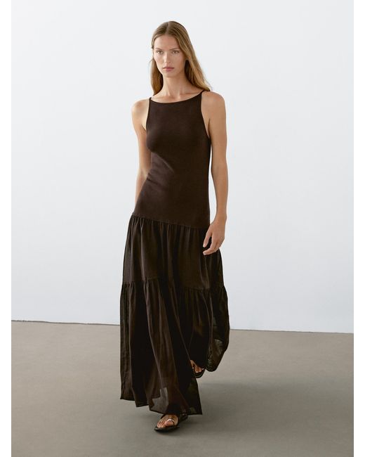 MASSIMO DUTTI Brown Long Strappy Cotton Blend Dress