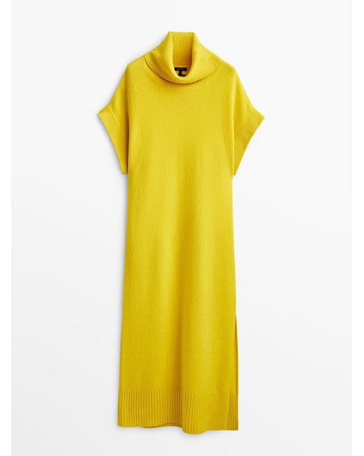 MASSIMO DUTTI Yellow Short Sleeve Wool And Cashmere Blend Dress