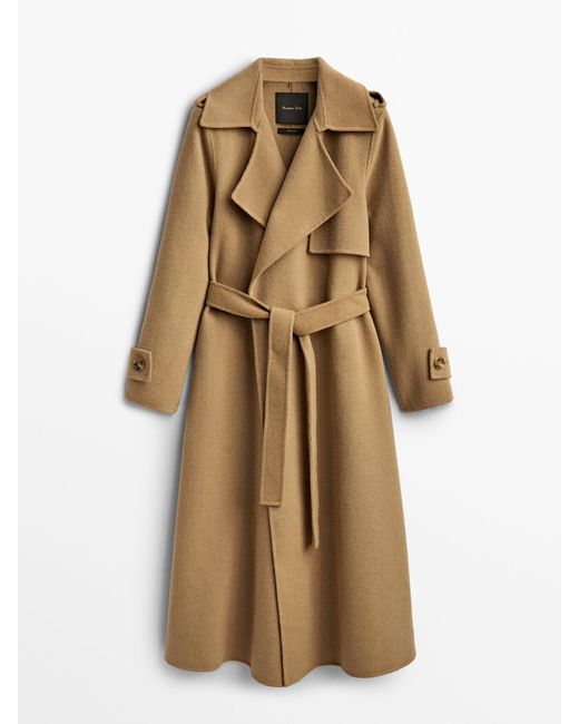 MASSIMO DUTTI Natural Wool Trench Coat With Belt