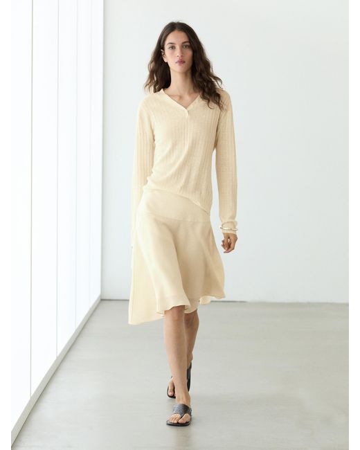 MASSIMO DUTTI Natural Flowing Asymmetric Midi Skirt