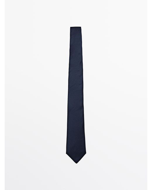 MASSIMO DUTTI Blue 100% Silk Dotted Tie for men