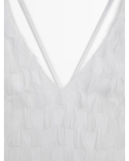 MASSIMO DUTTI White Frayed Devoré Strappy Dress