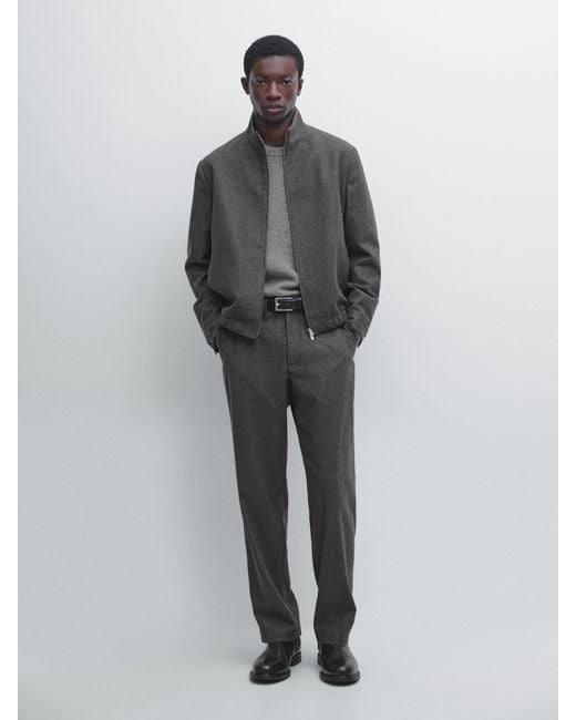 MASSIMO DUTTI Gray Wool Blend Bomber Jacket for men