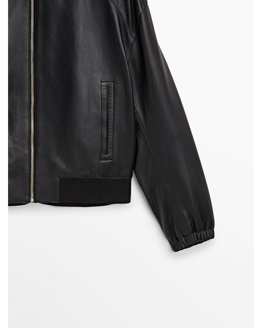 MASSIMO DUTTI Black Nappa Leather Bomber Jacket