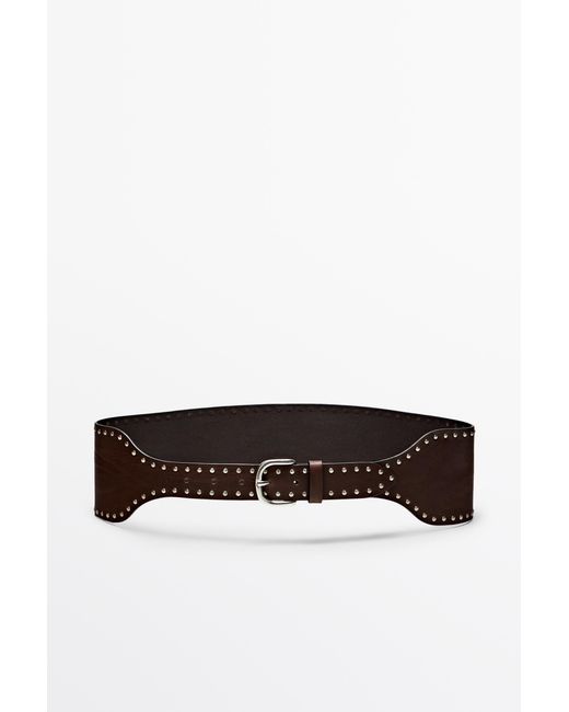 MASSIMO DUTTI White Nappa Leather Studded Belt