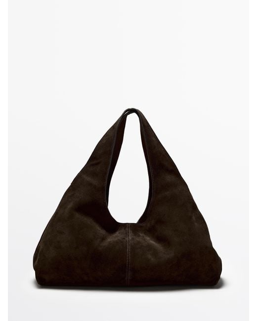 MASSIMO DUTTI Black Medium Split Leather Lady Bag