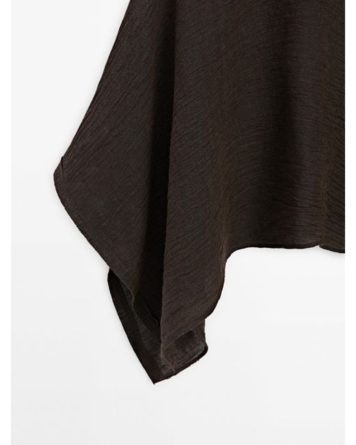 MASSIMO DUTTI Black 100% Linen Cape With Slit Detail