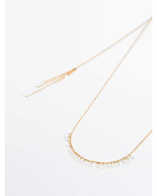 MASSIMO DUTTI White Long Necklace With Zirconia Detail