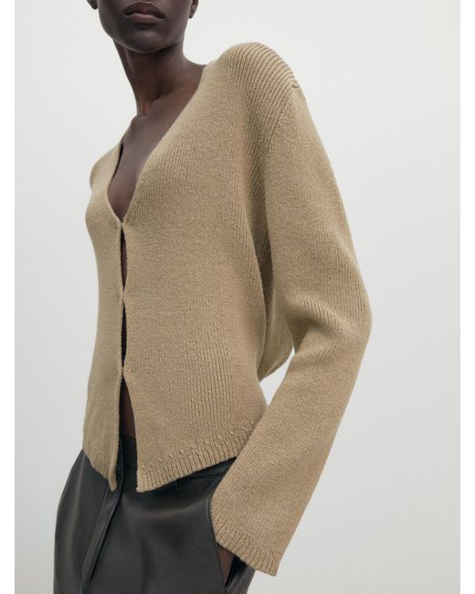 MASSIMO DUTTI Natural Knit Cardigan With Hook Fastenings