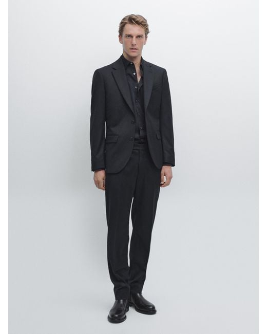 MASSIMO DUTTI Blue Wool Blend Flannel Suit Trousers for men