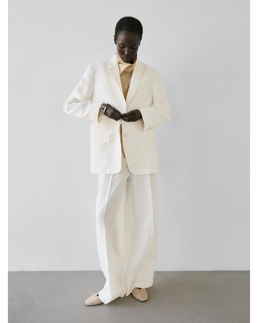 MASSIMO DUTTI White Linen Suit Blazer