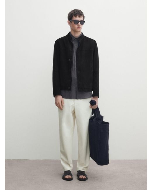 MASSIMO DUTTI Black Suede Jacket for men
