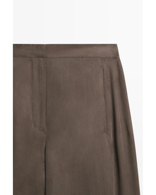 MASSIMO DUTTI Brown Flowing Pants With Button Hem Total Look