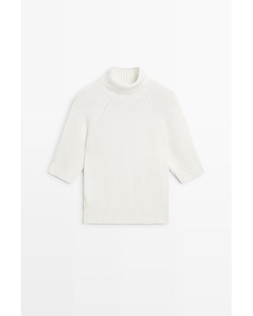 MASSIMO DUTTI White Turtleneck Knit Sweater