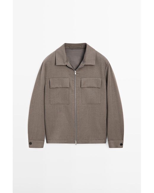 MASSIMO DUTTI Brown Wool-Blend Overshirt for men