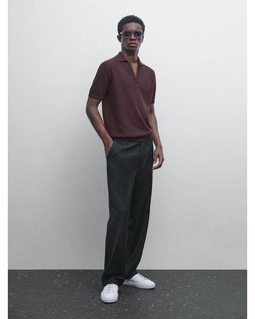 Polo Punto Cuello Pico MASSIMO DUTTI de hombre de color Gray