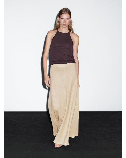MASSIMO DUTTI White Long Herringbone Cotton Blend Skirt