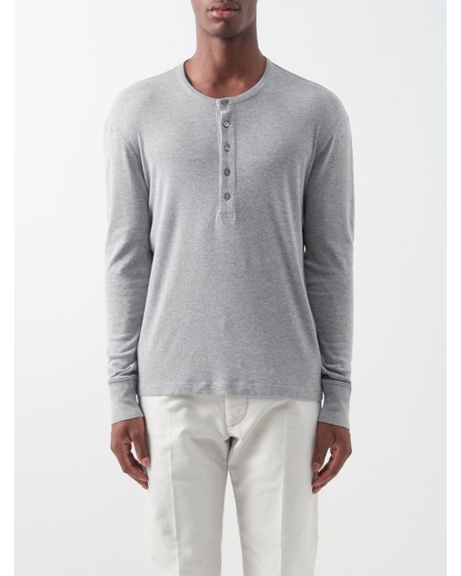 Tom Ford Cotton-modal Blend Henley Top in Grey (Gray) for Men | Lyst