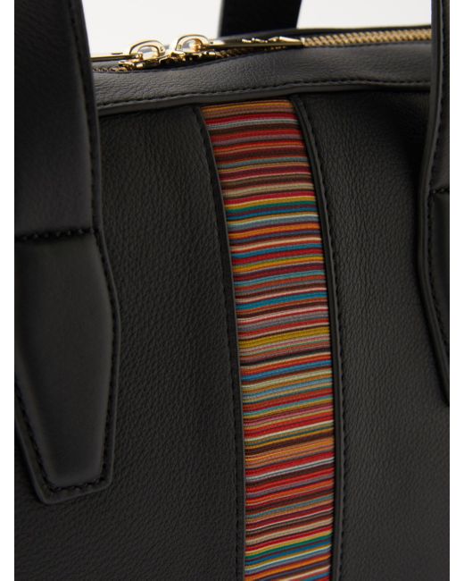 Paul Smith Black Signature Stripe Leather Briefcase for men