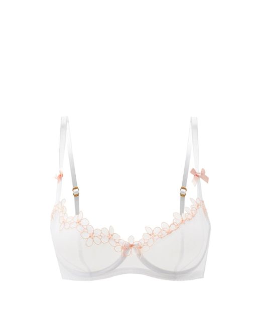 Agent Provocateur Satin Maybelle Floral-embroidered Bra -