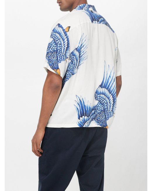 Rag & Bone Blue Avery Bird-print Poplin Shirt for men