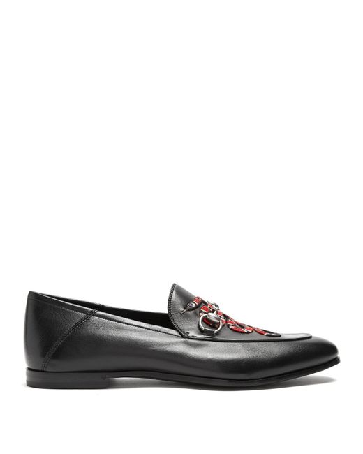 Gucci Brixton Snake-appliqué Leather Loafers in Black for Men | Lyst