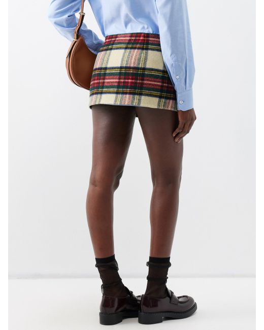 Prada Black Safety-pin Tartan-check Tweed Wrap Skirt