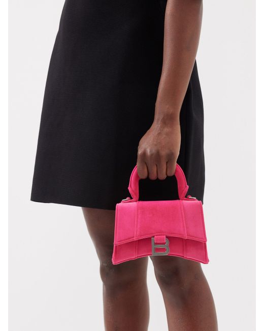 Balenciaga Hourglass Xs Velvet Handbag in Pink | Lyst UK