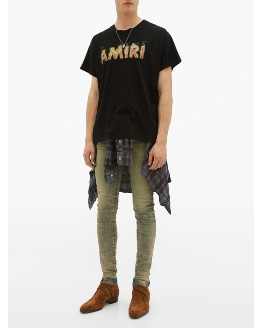 Amiri Flame Logo print Cotton jersey T shirt in Black for Men Lyst