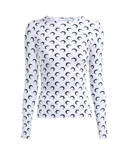 Marine Serre Crescent Moon Print Long Sleeved T Shirt in White | Lyst