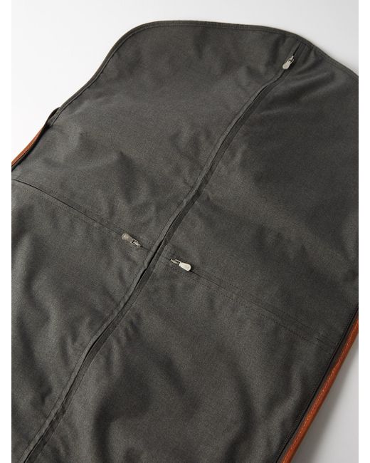 Leather Trimmed Canvas Garment Bag in Grey - Brunello Cucinelli